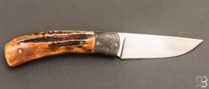  Couteau  " Gros "  liner lock par Joël Grandjean - Bois de cerf et lame en RWL34