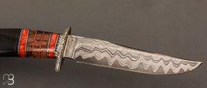 Couteau " Hunter Bowie " fixe custom par Santino Ballestra -  Corne de buffle et lame forgée acier damas