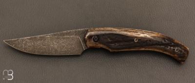   Couteau  "  K-Libre " custom de Michel Grini - Bois de cerf et lame en RWL34