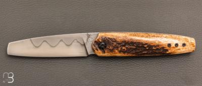 Couteau " Kashmir " custom de Michel Grini - Bois de cerf et lame en 26c3