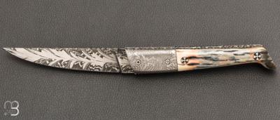   Couteau " Le Cellois " de Stéphane Robin - Le Cellois -  Ivoire de mammouth et damas plume