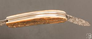 Couteau " Le DUCK de John Wayne " custom par Eric Depeyre - ivoire de mammouth et lames damas plume