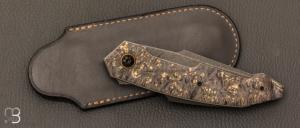 Couteau " Liner-Lock " custom par Romain Lopez - Loupe d'érable et lame en RWL-34