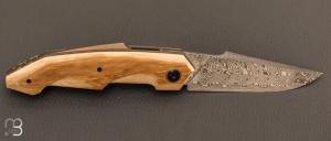 Couteau " Liner-Lock " custom par Romain Lopez - Ivoire de mammouth et lame en Damasteel®