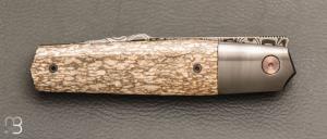    Couteau  " Liner-Lock custom  " par Florian Dreyer FD-Knives - Os de dinosaure et damas