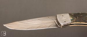    Couteau " Lock-Back " de Philippe Ricard - Ivoire de mammouth et lame damas plume