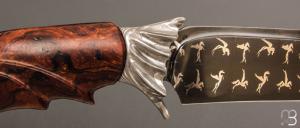    Couteau droit " PÉGASE " par Nicolas Mestrallet - Lame forgée acier damas figuratif et bois de fer d'Arizona