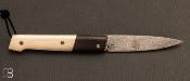 Couteau de poche "Piccolo" ivoire de mammouth et lame damas par Adrien Giovaninetti