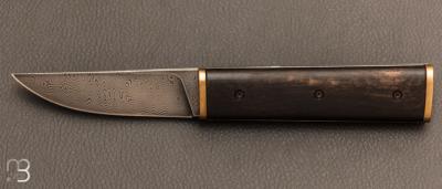 Couteau "  Puukko  " pliant damas et ébène des Forges d'Haraldr