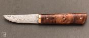 Couteau "  Puukko  " pliant damas et loupe d'orme des Forges d'Haraldr