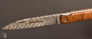  Couteau  " le  Sauveterre " régional pliant - Loupe de teck et lame damas