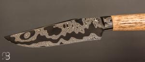  Couteau Semi intégral custom fixe de Israel Nascher  - Bois de cerf et damas