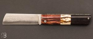 Couteau " Snard " par Tom Fleury - Bois de violette ébène et mammouth et lame suminagashi