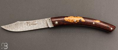    Couteau  de poche le Thiers 11 CM par Cognet - Bois de fer et lame damas