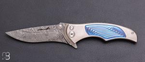   Couteau " Tighe Coon " button lock par Brian Tighe - Titane et lame en damasteel