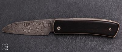 Couteau " Vintage custom " piémontais par David Lespect - Ebène et damas