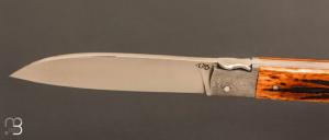  Couteau  "  Yssingeaux " par David Brenière - Os cerfé / damas et lame RWL-34