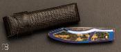 Couteau " Button-lock " custom par Roberto Ottonello - Ivoire de mammouth et Damas