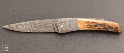    Couteau " Lock-back custom " de Alain & Joris Chomilier - Mammouth et damas "spirographe" de Vegas Forge