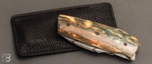    Couteau  "  custom " par Christophe Arbogast - Ivoire de mammouth et lame damas plume