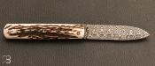 Couteau de poche "Canif" de collection bois de cerf et damas