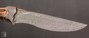    Couteau droit d'exception par Geoffrey Tixier - Damas mosaïque et Bronze sculpté
