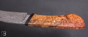     Couteau droit par Nicolas Mestrallet - Atelier du couteau de Vaunaveys - Lame forgée acier damas mosaïque et loupe d'amboine