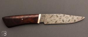    Couteau droit par Nicolas Mestrallet - Atelier du couteau de Vaunaveys - Lame forgée acier damas mosaïque et  bois de fer
