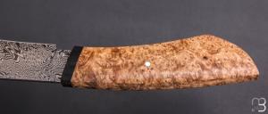     Couteau droit par Nicolas Mestrallet - Atelier du couteau de Vaunaveys - Lame forgée acier damas mosaïque et loupe d'amboine