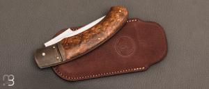 Couteau  "  Esperenza " pliant custom bouleau Carélie stabilisé par Nicolas Weber