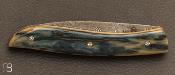 Couteau le Névé - Ivoire de mammouth bleu - Lame damas mosaïque par Tim Bernard