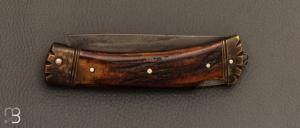   Couteau " lock back " par Thomas LECAS - Bois de cerf teinté et 135Cr3