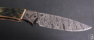   Couteau " pièce unique " liner-lock par Alexandre Musso - Mammouth et damas