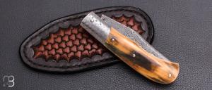  Couteau " trappeur " custom par Anthony Brochier - Mammouth et damas feuilleté
