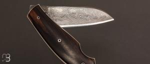 Couteau " custom " pliant de David Lespect - Ebène de Macassar et lame damas