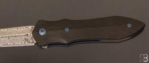    Dague pliante  "  Le Milan  " par Nicolas Kowal - Fibre de carbone sidecut et Damasteel