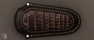 Etui cuir insert en alligator pour couteau pliant fait main par Jeremy Guillaume - 8ballkustomleatherwork