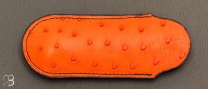 Etui cuir d'autruche / veau pour couteau pliant fait main par Chantal Trocmé - Orange