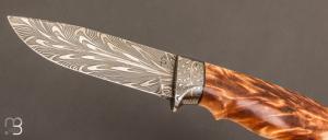 Couteau  "  Fixe custom " Lame forgée acier damas et fourche de peuplier stabilisé par Pavel Ševecek