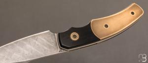  Couteau  "  Front-Flipper " custom pliant par David Lespect - Laiton / Ébène et damas