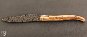  Couteau Laguiole en Aubrac modèle Origine Tour Eiffel N°190 - Croûte d'ivoire de mammouth et Damas Balbach
