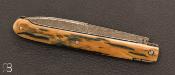 Couteau "Laguiole droit" 11 cm ivoire de mammouth et lame damas par David Ponson