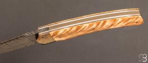 Couteau " Ptiguy " de collection par Philippe Ricard - Fourche de peuplier et lame damas plume
