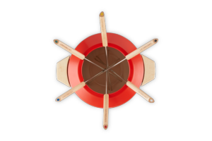 Service à fondue Le Creuset en fonte émaillée avec manche en bois
