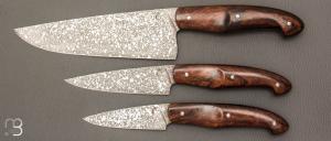   Set de 3 couteaux de cuisine custom de Pierre Thomas - Atelier Odae - Loupe de bois de fer et N690