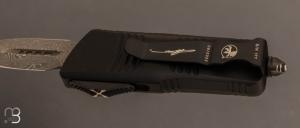 Couteau "  Troodon® Mini D/E Signature Series Carbon Fiber Top Damascus Standard Ringed Hardware " Automatique Microtech -  238-16 CFS