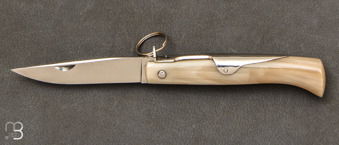 Couteau de poche Chasseur 10 cm avec anneau corne blonde par J. Mongin