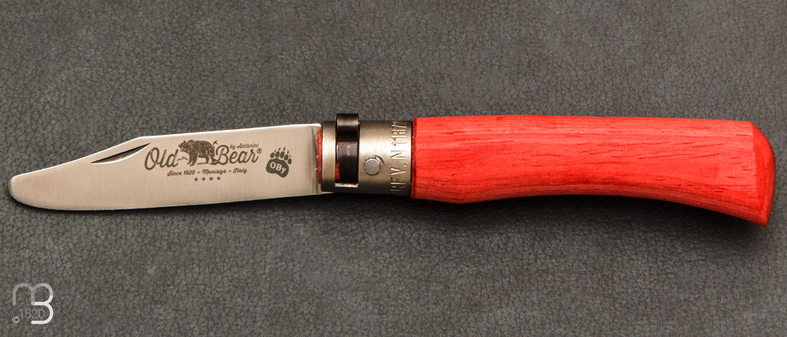 Couteau de poche Junior Old Bear bois d'ayous stratifi rouge taille S