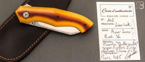  Couteau " liner-lock " custom par Romain Lopez - Micarta butterscotch et RWL-34