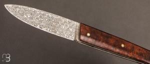 Couteau  "  AG335  " Loupe de Bois de Fer et lame damas par Adrien Giovaninetti 